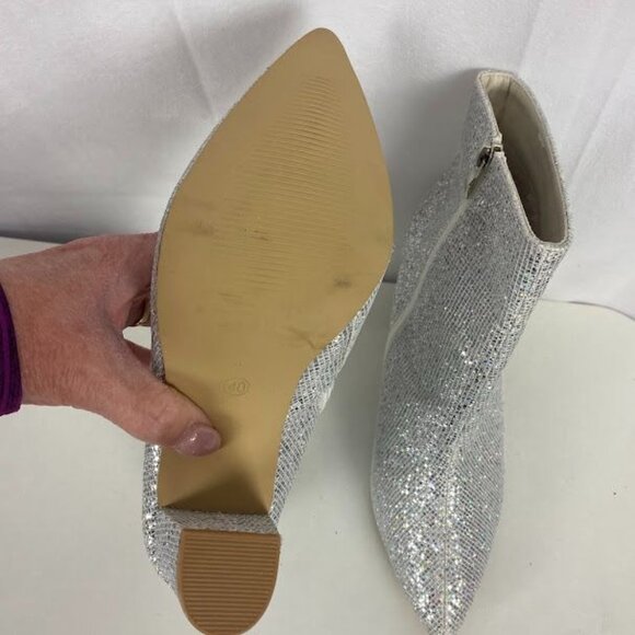 Sparkly Sliver Side Zip Ankle Pointed Toe Disco Boots  Women's Sz 9. - Picture 6 of 6